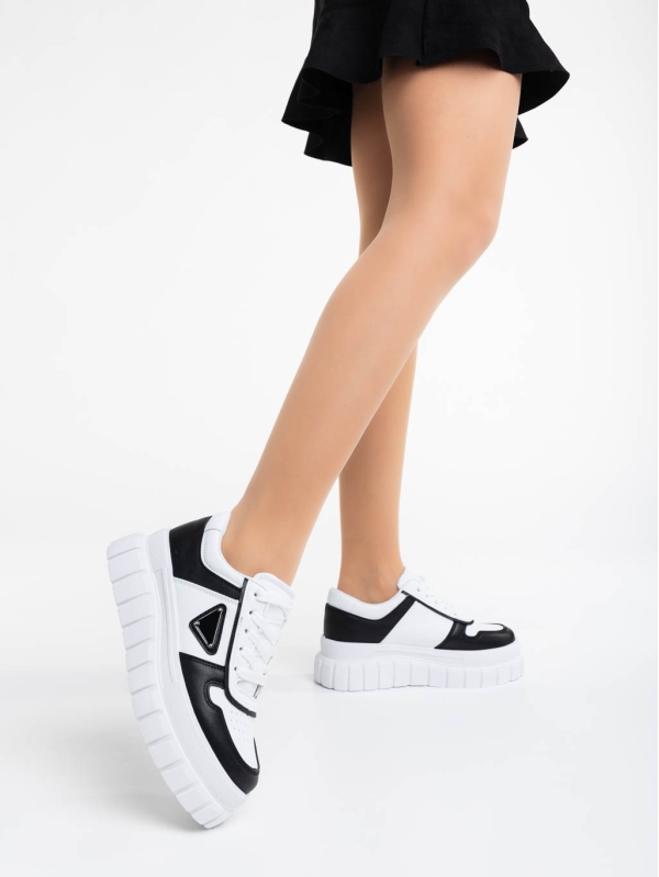 Pantofi sport dama albi cu negru din piele ecologica Retta - Kalapod.net