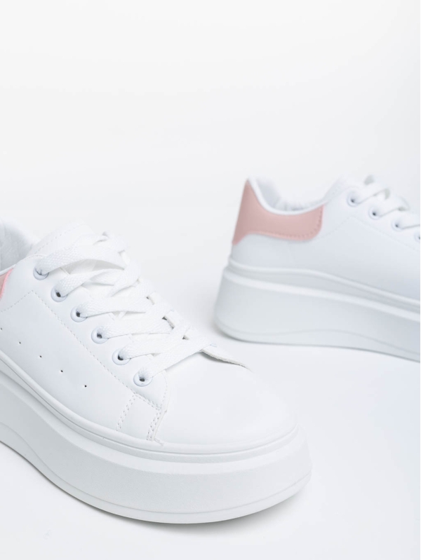 Pantofi sport dama albi cu roz din piele ecologica Aleesha, 6 - Kalapod.net