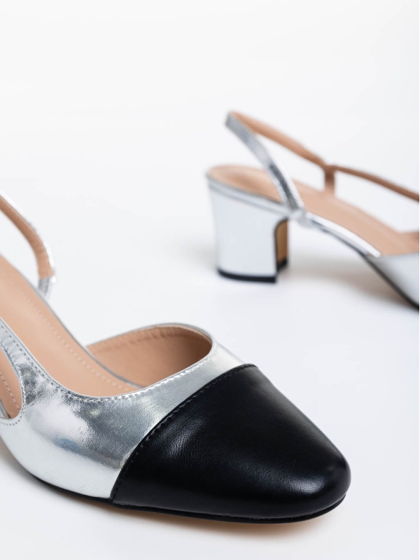 Pantofi dama argintii cu toc din piele ecologica Verna, 6 - Kalapod.net