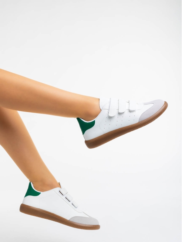 Pantofi sport dama albi cu verde din piele ecologica Raynor, 3 - Kalapod.net
