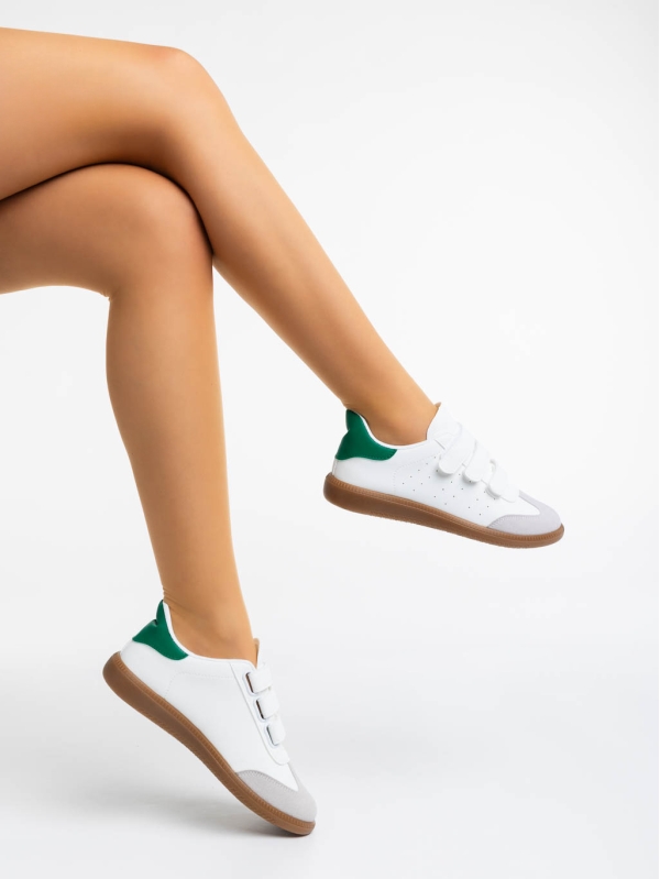 Pantofi sport dama albi cu verde din piele ecologica Raynor, 4 - Kalapod.net