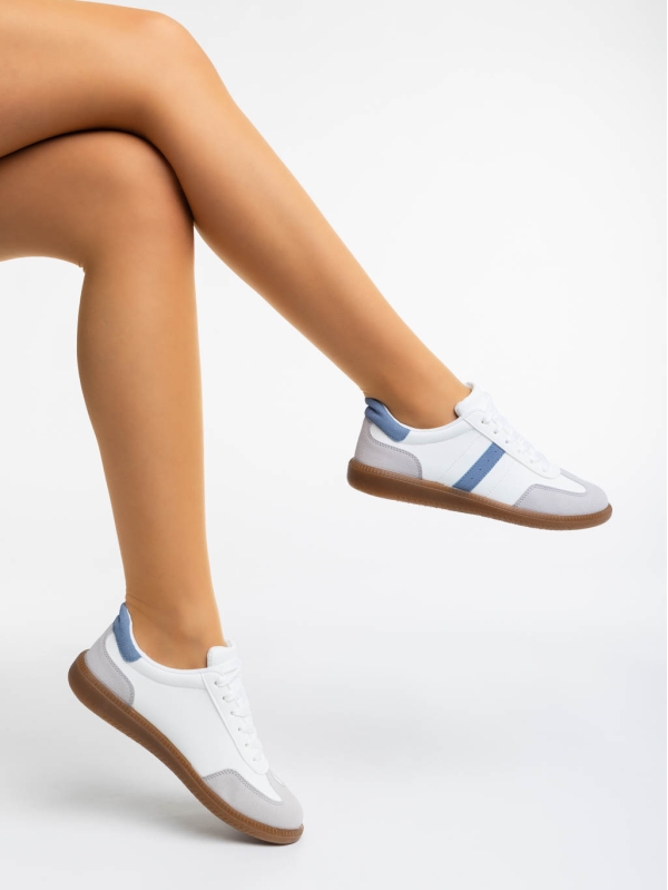 Pantofi sport dama albi ccu albastru din piele ecologica Liliha - Kalapod.net