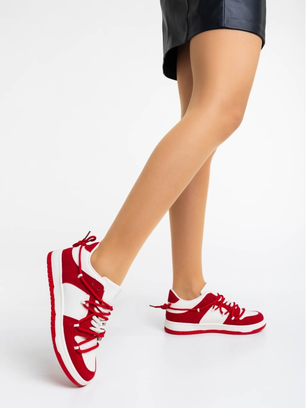 Pantofi sport dama albi cu rosu din piele ecologica Kamella, 2 - Kalapod.net