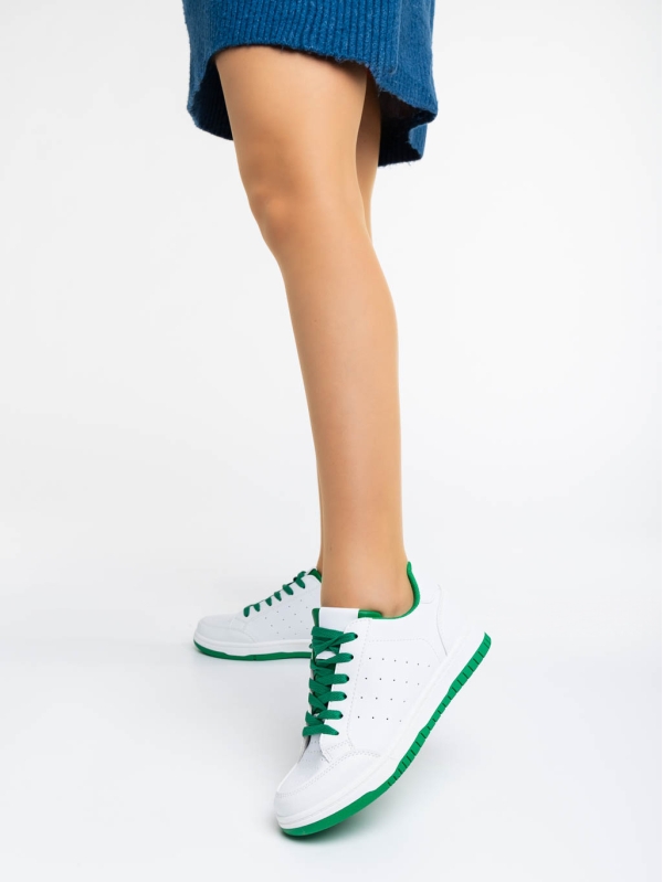 Pantofi sport dama albi cu verde din piele ecologica Kiersten, 2 - Kalapod.net