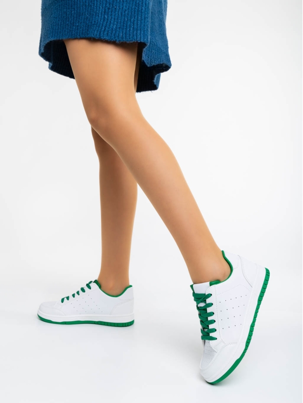 Pantofi sport dama albi cu verde din piele ecologica Kiersten - Kalapod.net