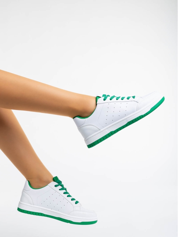 Pantofi sport dama albi cu verde din piele ecologica Kiersten, 3 - Kalapod.net
