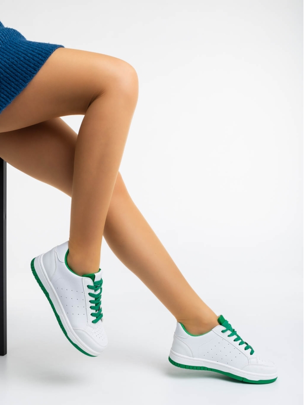 Pantofi sport dama albi cu verde din piele ecologica Kiersten, 4 - Kalapod.net