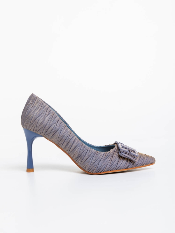 Pantofi dama albastri cu toc din material textil Elsabeth, 7 - Kalapod.net