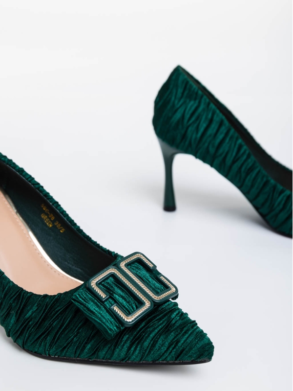 Pantofi dama verzi cu toc din material textil Elsabeth, 6 - Kalapod.net