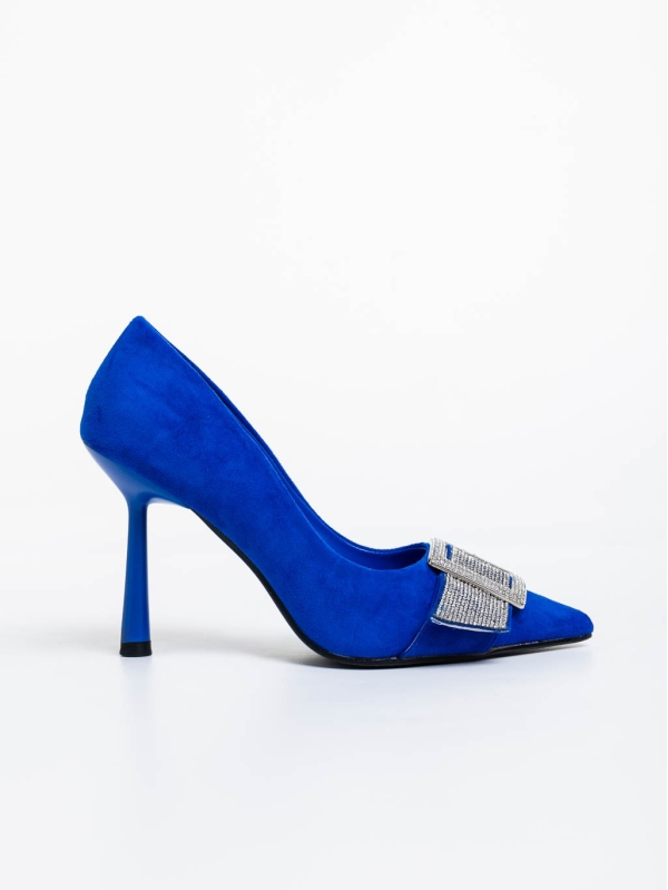 Pantofi dama albastri cu toc din material textil Tiphanie, 5 - Kalapod.net