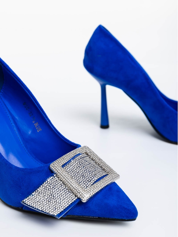 Pantofi dama albastri cu toc din material textil Tiphanie, 6 - Kalapod.net