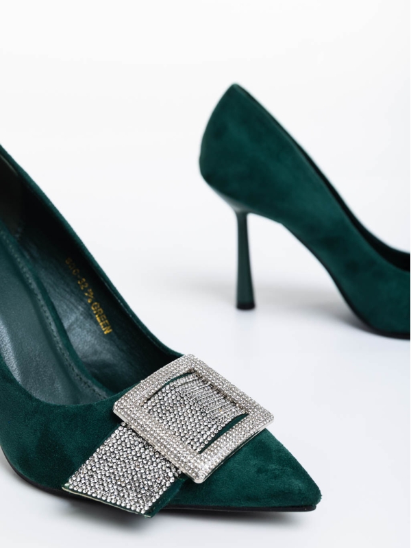 Pantofi dama verzi cu toc din material textil Tiphanie, 6 - Kalapod.net