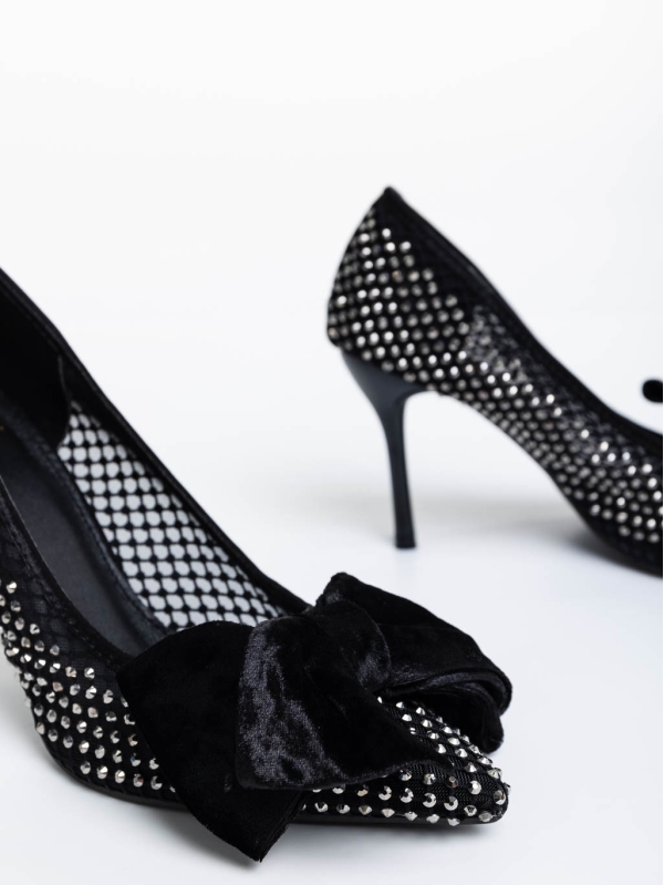 Pantofi dama negri cu toc din material textil Marliss, 6 - Kalapod.net