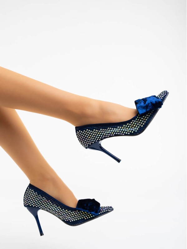 Pantofi dama albastri cu toc din material textil Marliss, 3 - Kalapod.net
