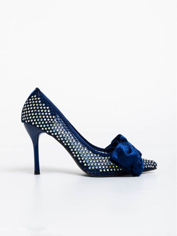 Pantofi dama albastri cu toc din material textil Marliss, 5 - Kalapod.net
