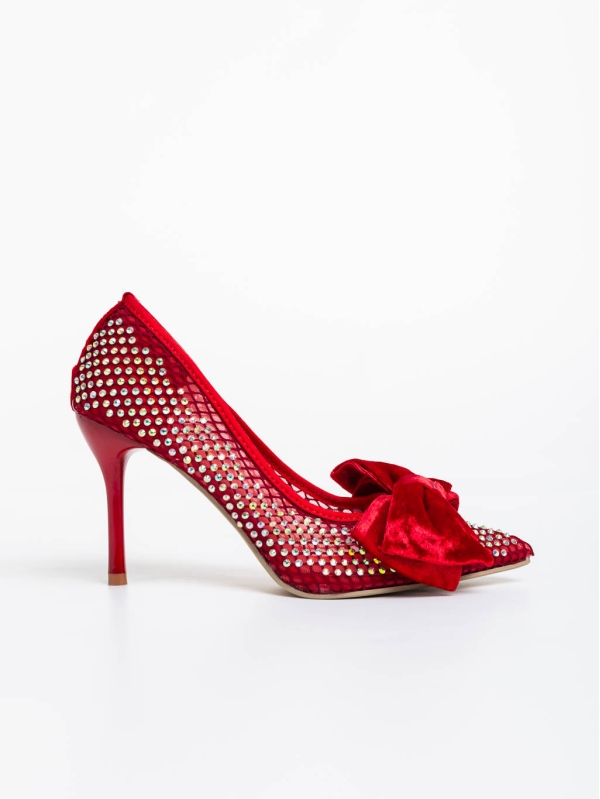 Pantofi dama rosii cu toc din material textil Marliss, 5 - Kalapod.net