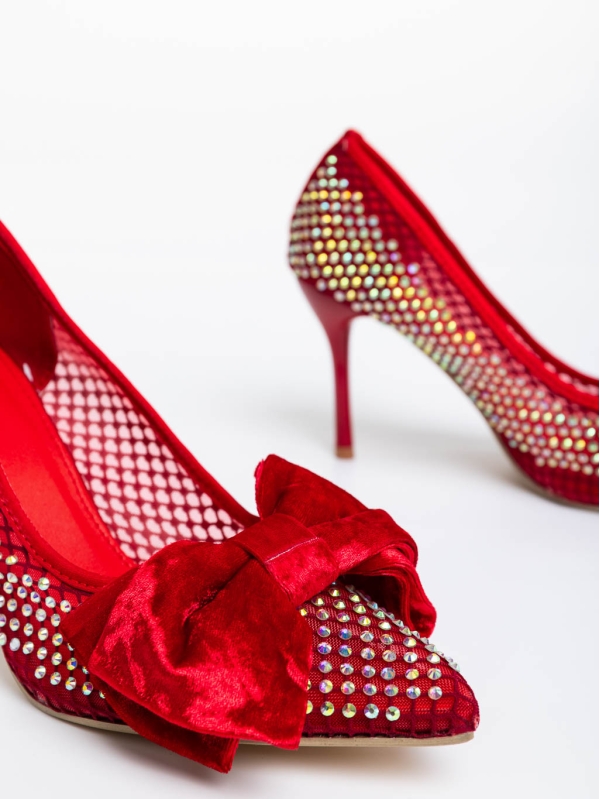 Pantofi dama rosii cu toc din material textil Marliss, 6 - Kalapod.net