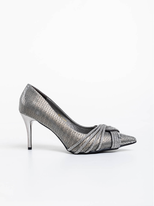 Pantofi dama argintii inchis cu toc din material textil Ellesse, 5 - Kalapod.net