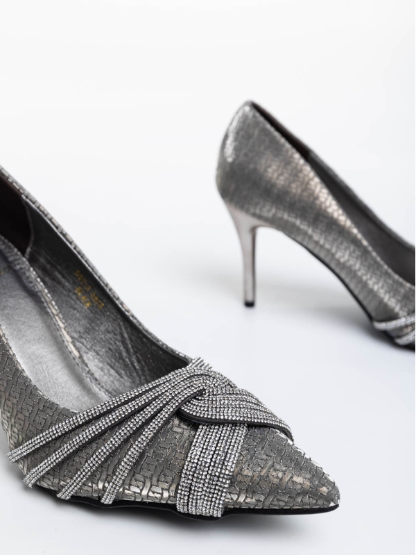Pantofi dama argintii inchis cu toc din material textil Ellesse, 6 - Kalapod.net