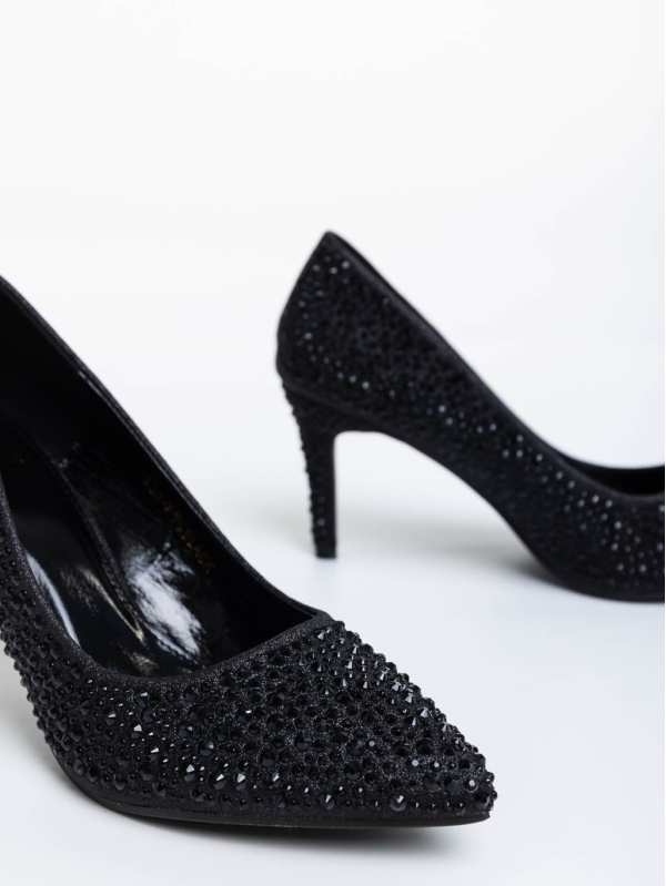Pantofi dama negri cu toc din material textil Chalee, 6 - Kalapod.net