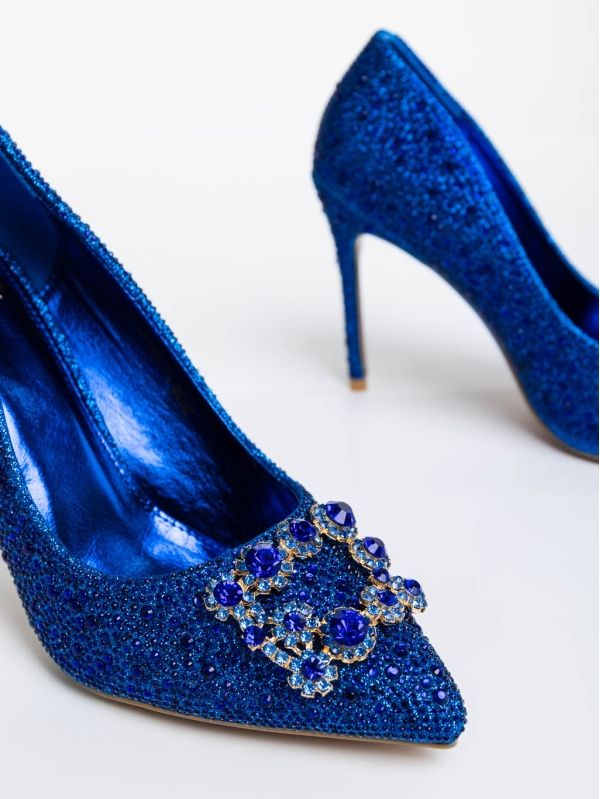 Pantofi dama albastri cu toc din material textil Xanthia, 6 - Kalapod.net