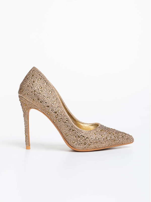 Pantofi dama aurii cu toc din material textil Marlys, 5 - Kalapod.net