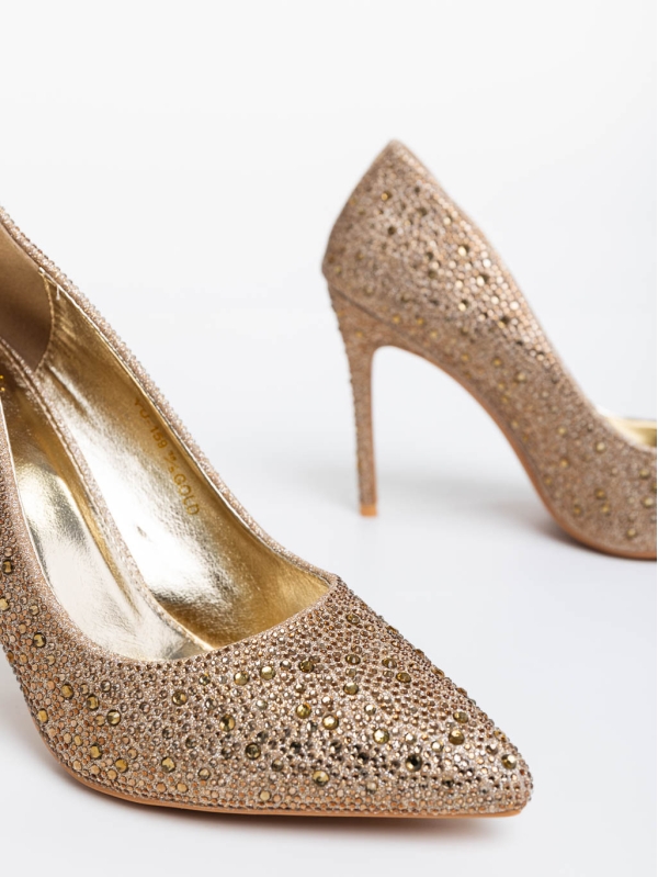 Pantofi dama aurii cu toc din material textil Marlys, 6 - Kalapod.net