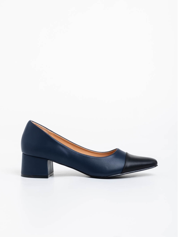 Pantofi dama albastri inchis cu toc din piele ecologica Cettina, 3 - Kalapod.net