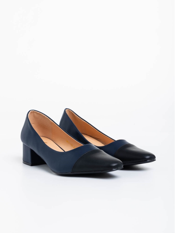 Pantofi dama albastri inchis cu toc din piele ecologica Cettina, 2 - Kalapod.net