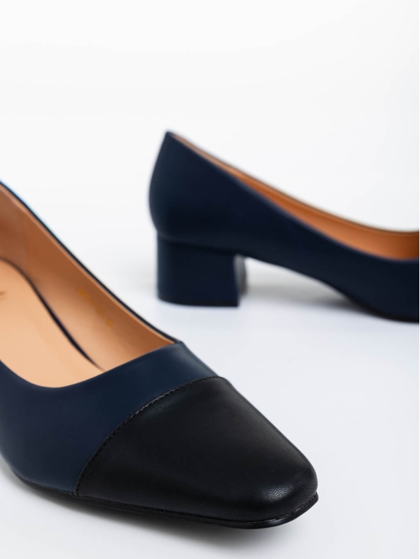 Pantofi dama albastri inchis cu toc din piele ecologica Cettina, 4 - Kalapod.net