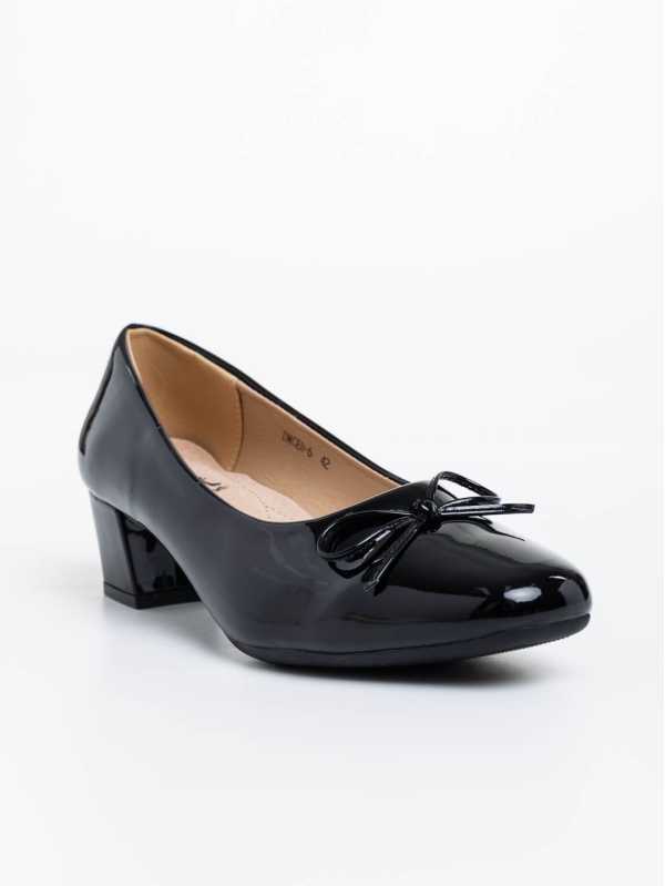Pantofi dama negri cu toc din piele ecologica lacuita Natacha - Kalapod.net