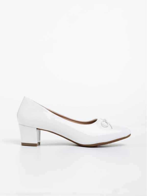 Pantofi dama albi cu toc din piele ecologica lacuita Natacha, 3 - Kalapod.net