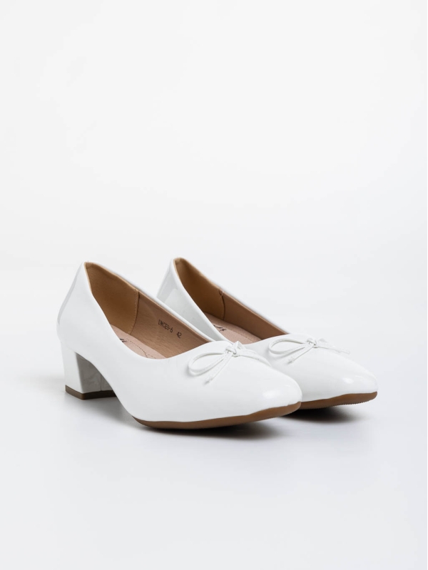 Pantofi dama albi cu toc din piele ecologica lacuita Natacha, 2 - Kalapod.net