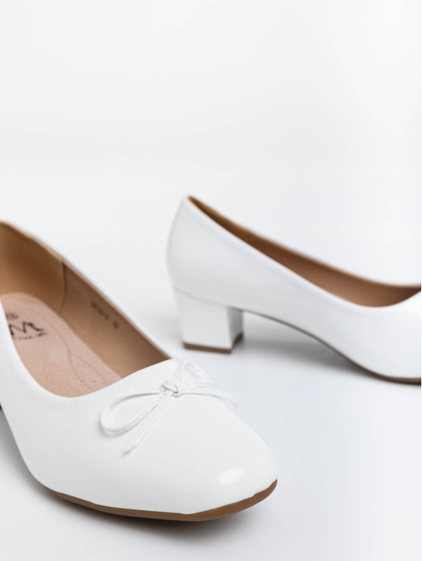 Pantofi dama albi cu toc din piele ecologica lacuita Natacha, 4 - Kalapod.net