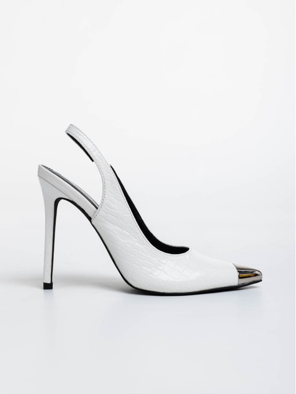 Pantofi dama albi cu toc din piele eclogica lacuita Sheyla, 5 - Kalapod.net