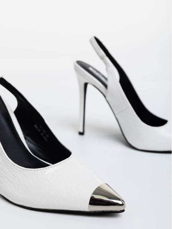 Pantofi dama albi cu toc din piele eclogica lacuita Sheyla, 6 - Kalapod.net