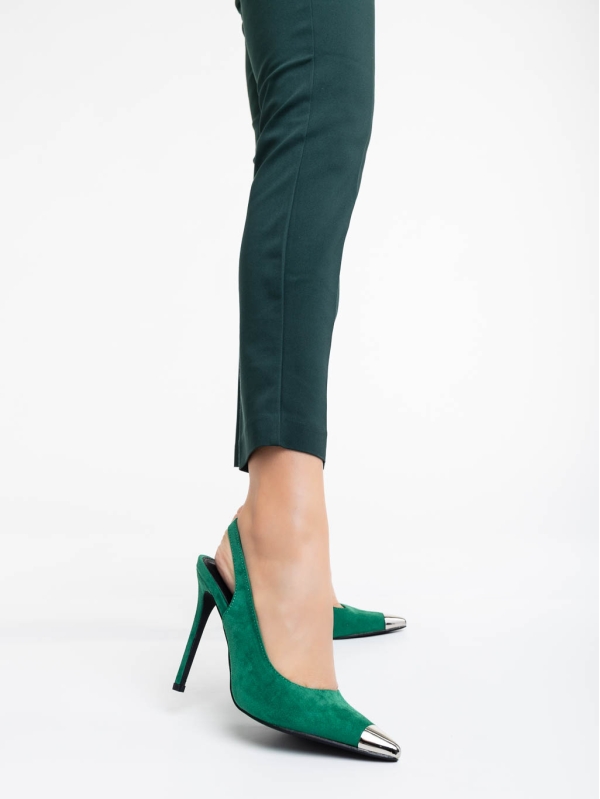 Pantofi dama verzi cu toc din material textil Modesty, 2 - Kalapod.net