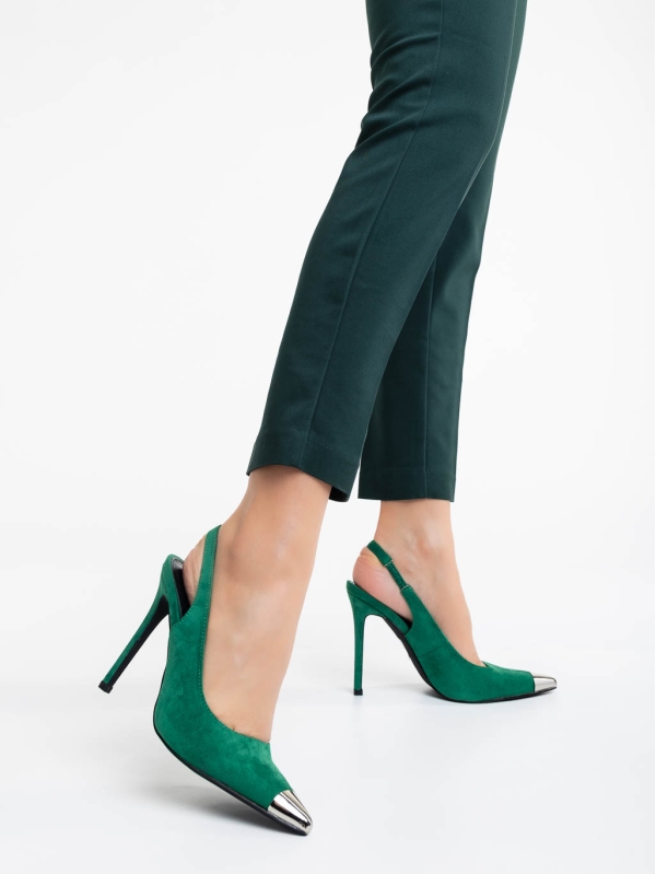 Pantofi dama verzi cu toc din material textil Modesty - Kalapod.net