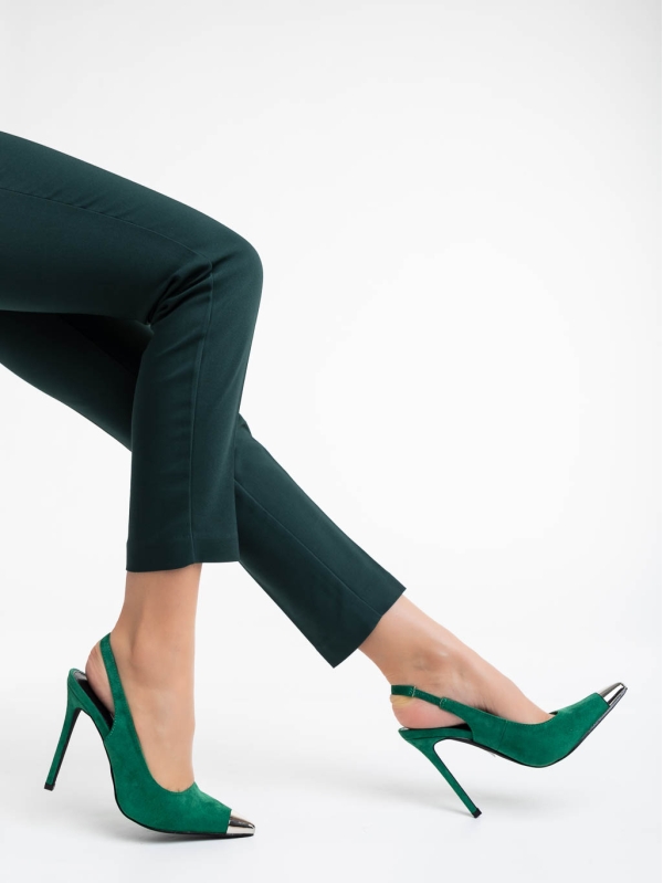 Pantofi dama verzi cu toc din material textil Modesty, 4 - Kalapod.net