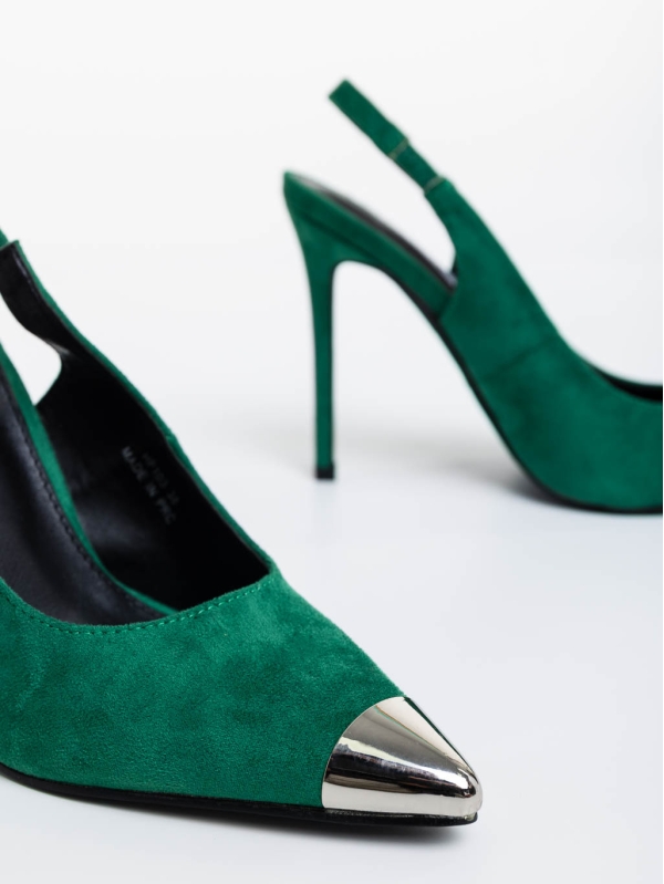 Pantofi dama verzi cu toc din material textil Modesty, 6 - Kalapod.net