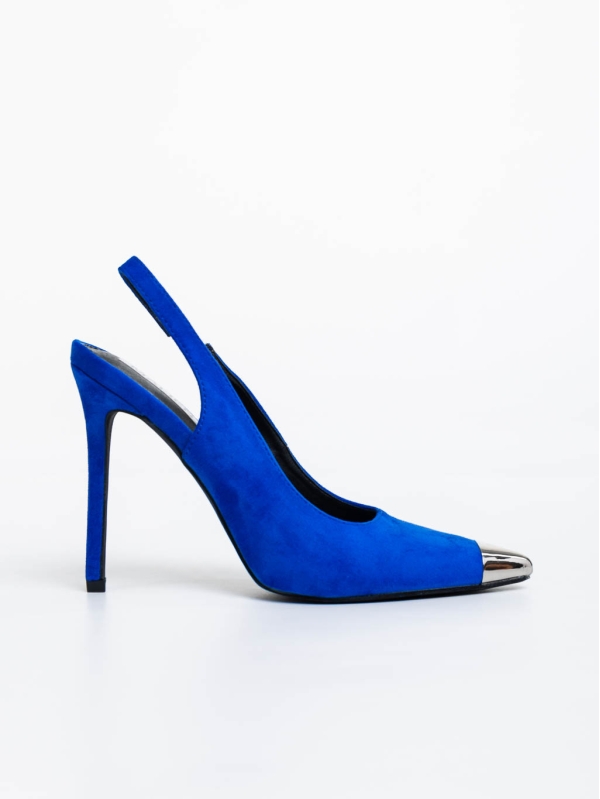 Pantofi dama albastri cu toc din material textil Modesty, 7 - Kalapod.net