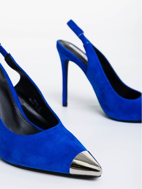 Pantofi dama albastri cu toc din material textil Modesty, 8 - Kalapod.net