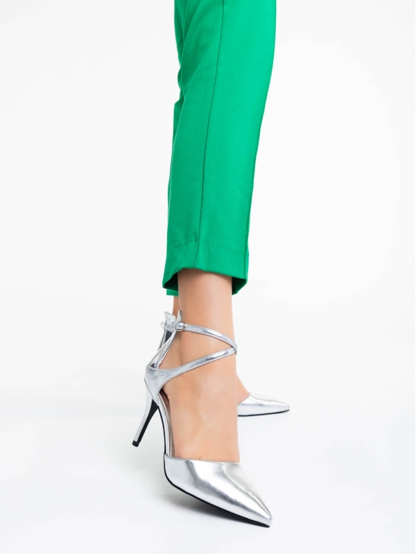Pantofi dama argintii din piele ecologica Siriadne, 2 - Kalapod.net