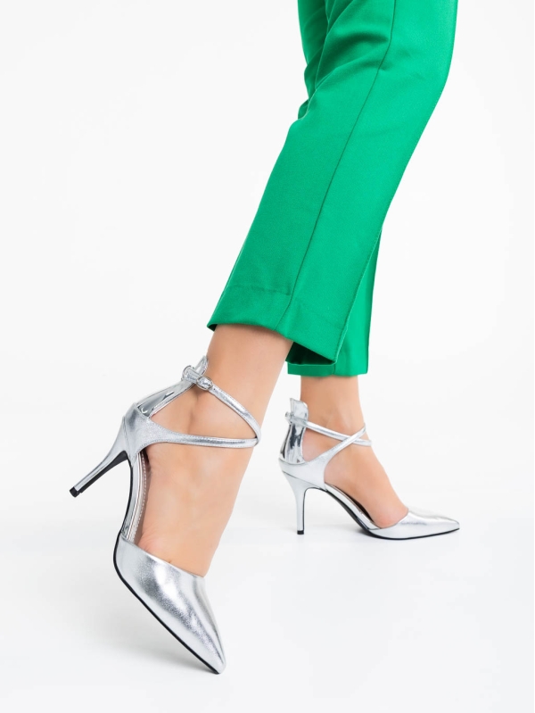 Pantofi dama argintii din piele ecologica Siriadne, 3 - Kalapod.net
