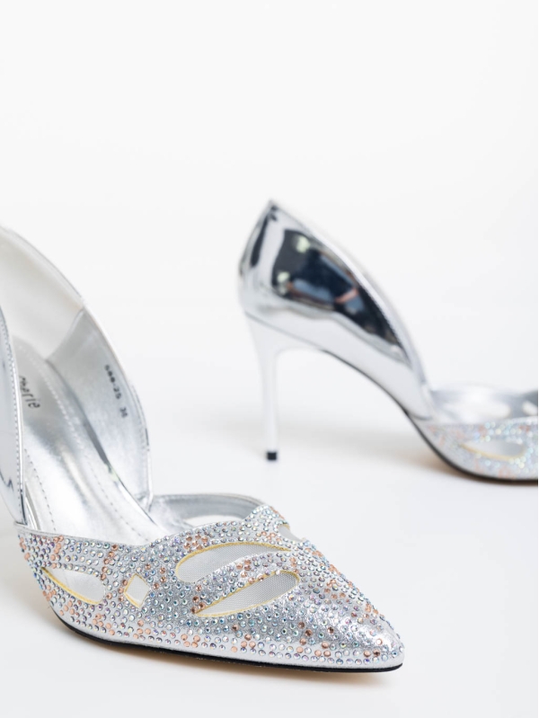 Pantofi dama argintii din material textil Shaneka, 6 - Kalapod.net