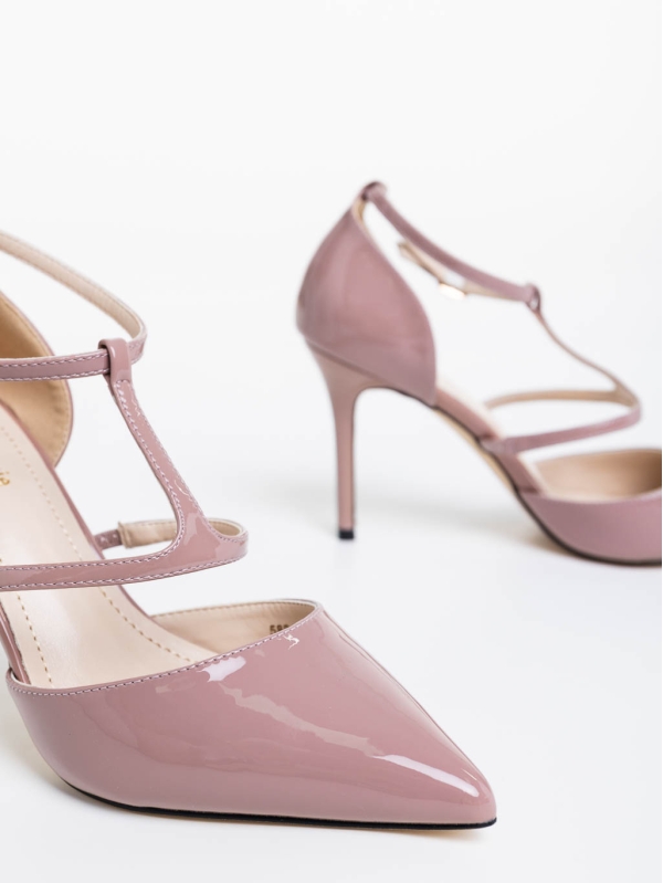 Pantofi dama roz cu toc din piele ecologica lacuita Zarela, 6 - Kalapod.net