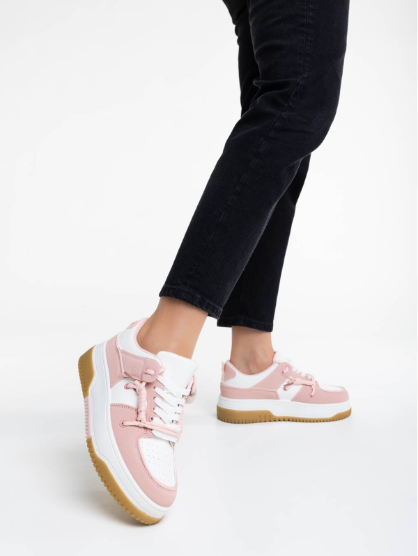 Pantofi sport dama alb cu roz din piele ecologica Rheia, 3 - Kalapod.net