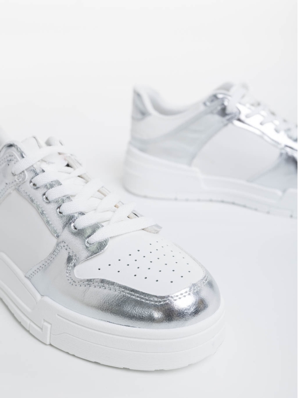 Pantofi sport dama albi cu argintiu din piele ecologica Rumeysa, 6 - Kalapod.net