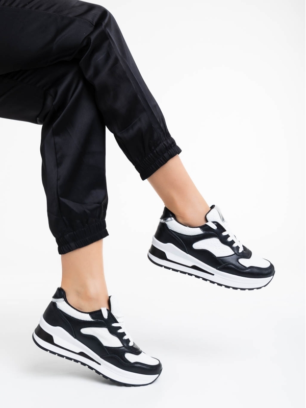 Pantofi sport dama negri cu alb din piele ecologica Rachana, 4 - Kalapod.net