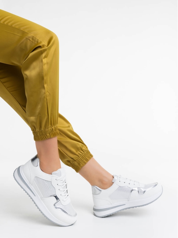 Pantofi sport dama albi din piele ecologica si material textil Raelin - Kalapod.net